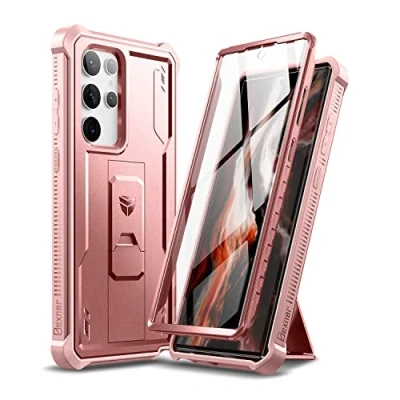 Afbeelding van Dexnor Samsung Galaxy S22 Ultra 5G hoes met geïntegreerde displaybeschermfolie 360 ​ volledige bescherming schokbescherming stootvast beschermhoes in militaire kwaliteit standaard Roze