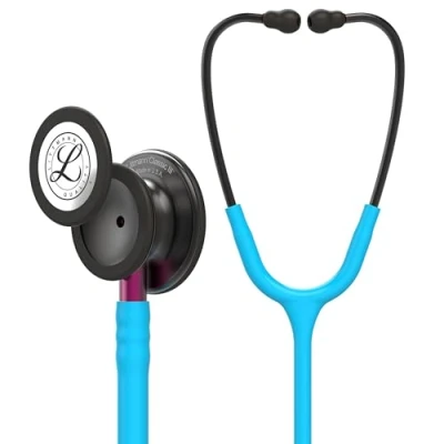 Afbeelding van 3M Littmann Classic III Bewakingsstethoscoop, rookkleurig borststuk, turquoise slang, roze steel en rookkleurige headset, 27 inch, 5872