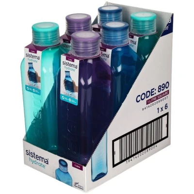Afbeelding van Sistema waterfles, vierkant, 1 l, BPA vrije dicht sluitend deksel, gripvaste vorm, gemengde kleuren