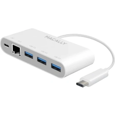 Afbeelding van Macally UC3HUB3GBC USB C hub met 3 A poorten, 1 Gigabit Ethernet poort en laadpoort