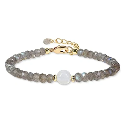 Afbeelding van coai Labradoriet maansteen kralen damesarmband, Steen, &amp; labradoriet,