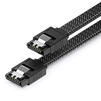 Afbeelding van deleyCON 30 cm SATA 3 Kabel Nylon 6 Gbit/s Datakabel III Aansluitkabel Seriële ATA voor Moederbord &amp; Harde Schijf HDD SSD 2 S L Stekker Recht Zwart