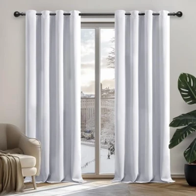 Afbeelding van Deconovo Verduisteringsgordijn met Ringen, Kant en Klaar, Warmtewerend Kerst Gordijnen voor Slaapkamer Woonkamer, 132x242 cm (B x H), Grijswit, 2 stuks