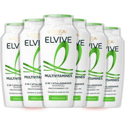 Afbeelding van L&#039;Oréal Paris Elvive Multivitamines 2 in 1 shampoo 6 x 250 ml voordeelverpakking