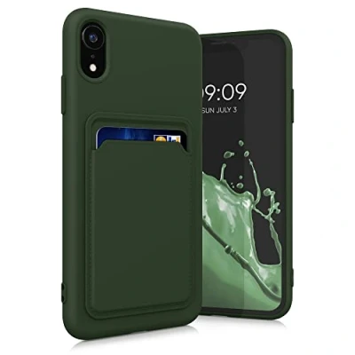 Afbeelding van kwmobile telefoonhoesje geschikt voor Apple iPhone XR Hoesje met pasjeshouder TPU case in donkergroen
