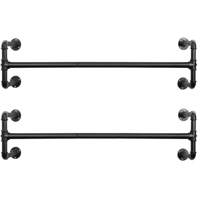 Afbeelding van 2 Kleding Stangen, Set van Ophang Rails, Kledingrek in Industriële Stijl voor Wandmontage, Hangende Buizen, Waterleiding Design, 110cm Lang, Zwart