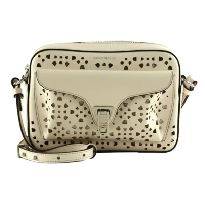 Afbeelding van COCCINELLE Leren Schoudertas Beat Cow Perforation Handbag Blanco Crème