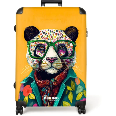 Afbeelding van NoBoringSuitcases.com® Koffer groot Reiskoffer lichtgewicht Panda Bril Bloemen Hippie Rolkoffer met 4 wielen Grote trolley XL 98 liter bagage