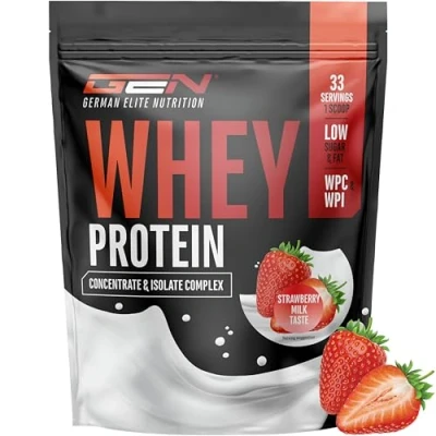 Afbeelding van Whey Protein Complex 1000 g (Aardbeienmelk) met isolaat Instant oplosbaar eiwitpoeder BCAA &amp; EAA German Elite Nutrition