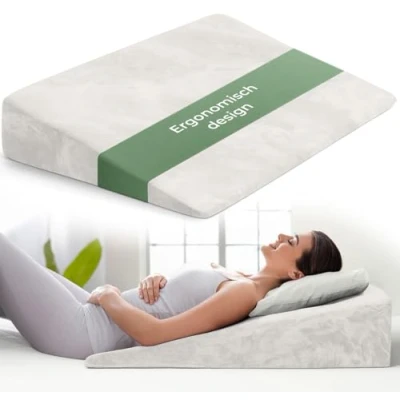 Afbeelding van Wigkussen voor bed en bank, matraswig rugkussen reflux gerds, rugleuning verbeterde doorbloeding, anti refluxkussen, slaapverhoging, wighoofdkussen, zwangerschapskussen (Wit, 80x68x16)