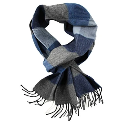 Afbeelding van Rotfuchs Wollen sjaal, wintersjaal, herensjaal, geruit, modieus, wol, made in Germany, blauw, 180x29cm