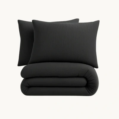 Afbeelding van Dekbedovertrek Mousseline Zwart Y not Bestel gemakkelijk online Lits jumeaux 240x220