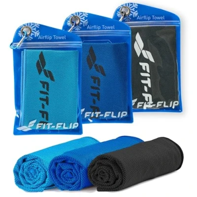 Afbeelding van Koeldoek set van 3 100 x 30 cm, microvezel sporthanddoek, verkoelend, koeldoek, Airflip cooling towel, handdoek Kleur: Donkerblauw, Blauw, Zwart: cm