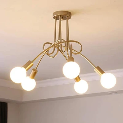 Afbeelding van iDEGU Industriële retro metalen kroonluchter lampenkap E27 moderne lamp hanglamp voor woonkamer slaapkamer eetkamer (gouden verf, 5 lampen) zonder lampen