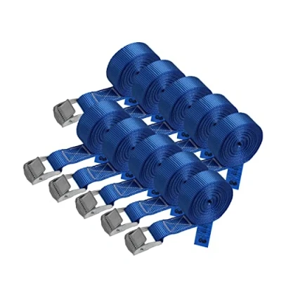Afbeelding van BB Sport Sjorband spanband bevestigingsband met klemgesp blauw, beschikbaar in verschillende lengtes EN hoeveelheden draagvermogen tot 250 kg DIN 12195 2, 10 stucks 2.5 cm x 4 m