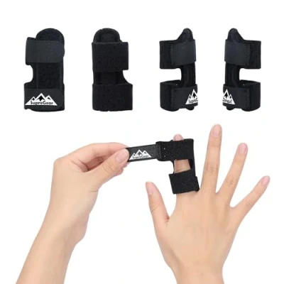 Afbeelding van supregear Vingerspalk Ondersteuning, 4 Pack Verstelbare Trigger Gebroken Vinger Rechthoudbrace voor Wijsvinger/Middelvinger/Ringvinger/Kleine Vinger, Zwart