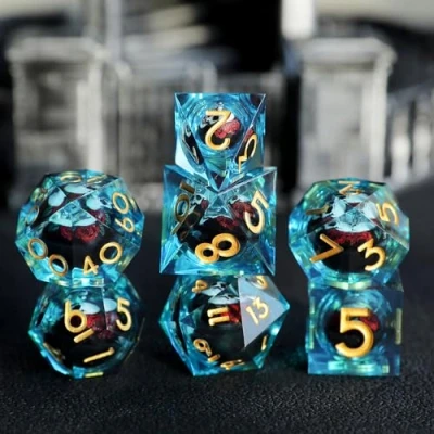 Afbeelding van DND dobbelstenen set drijvend skelet pupilschedel oogbol 7 delig handgemaakte polyedrische D &amp; hars scherpe rand voor kerkers en draken RPG rollenspel antieke Halloween met