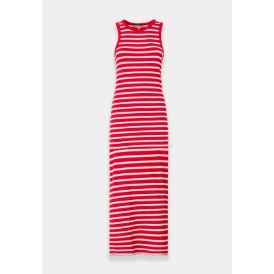 Afbeelding van Tommy Hilfiger SLIM MIDI Dress Jerseyjurk, Dames, Maat: Small, Primary red/ecru