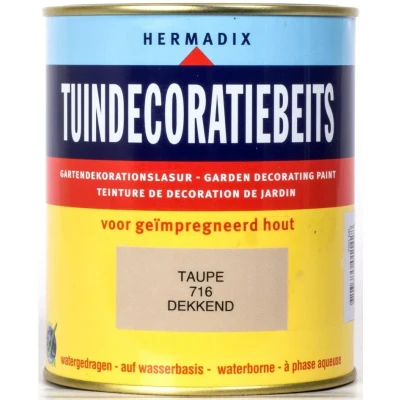 Afbeelding van Hermadix Tuindecoratiebeits Dekkend 716 Taupe 0,75 liter Tuinbeits
