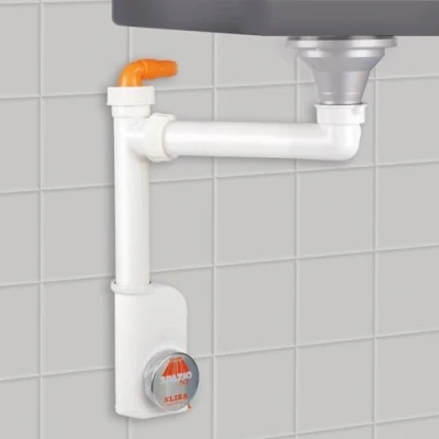 Afbeelding van SOTECH ruimtebesparende sifon met inspectieopening en toestelaansluiting, 32 40 mm, wit, sifon, afvoergarnituur voor keuken badkamer