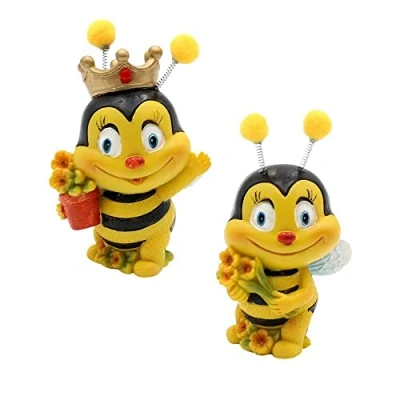 Afbeelding van Decoratieve figuren bijenpaar met bloemen, set van 2, tuindecoratie, polyresin, grootte: L/B/H ca. 5 x 9 cm
