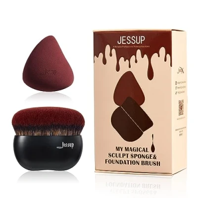 Afbeelding van Jessup Foundation Kwast met Make up Spons, Zwarte Flat Top Kabuki voor Vloeibaar Blenden Stippelen, T881
