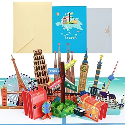 Afbeelding van Joyoldelf Pop up reisvoucher, reisvoucherkaart, 3D tegoedbon voor vakantie, Vliegticket, geldgeschenk vakantiegeld, cadeaubon reizen, vakantievoucher