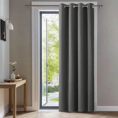 Afbeelding van Deconovo Verduisteringsgordijn voor de Slaapkamer, 132x214 cm (B x H), lichtgrijs, 1 stuk, Thermische Oogjesgordijnen Deur, Woonkamer, Kant en klaar