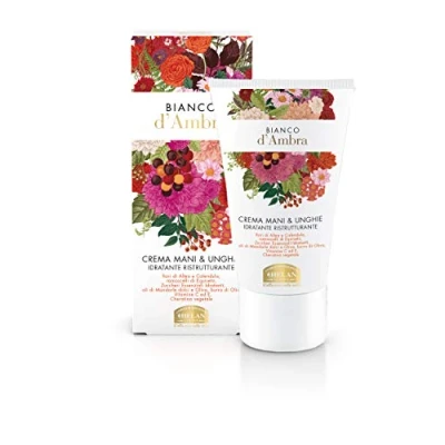 Afbeelding van Helan Amber wit hand en nagelcrème, vochtinbrengende crème voor handen nagels met zoete amandelen olijfolie gebarsten nagelversterkende crème, 50 ml, Made in Italy