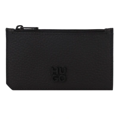 Afbeelding van HUGO Leren Kaarthouder Nesh Zip Coincard Black Zwart
