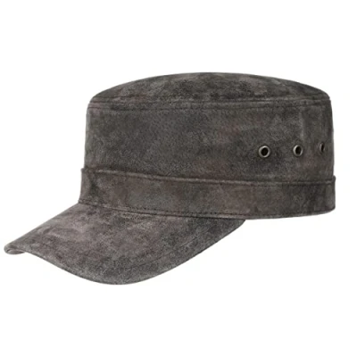 Afbeelding van Stetson Raymore Pigskin Army Cap Heren zomer leren metalen gesp met klep voor Zomer/Winter One Size bruin zwart