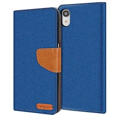 Afbeelding van Verco Hoesje voor iPhone XR Book Case, Wallet Flip Case compatibel met Apple Telefoonhoes Kaarthouders slots, Blauw
