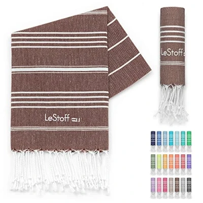 Afbeelding van LeStoff de traditionele Hamamdoek Strandlaken Badhanddoek Saunahanddoek Douchehanddoek Spa Sport Yoga Reizen 100% Biologisch Katoen. Duurzaam, natuurlijk, zacht en voorgewassen. (50 x 100 cm, Brown)
