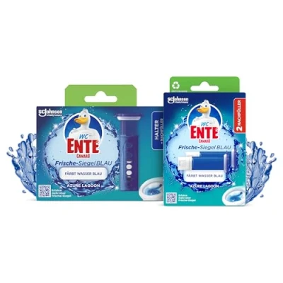 Afbeelding van wc Ente Azure Lagoon Verse zegel voordeelverpakking, starterset (incl. navulling) + navulling (2 stuks), mandloze reiniger,