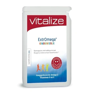 Afbeelding van Vitalize ExtrOmega Kindervisolie 180 capsules Visolie voor kinderen Bouwsteen de hersenen en goed het hart van kind Met een lekkere bubblegumsmaak