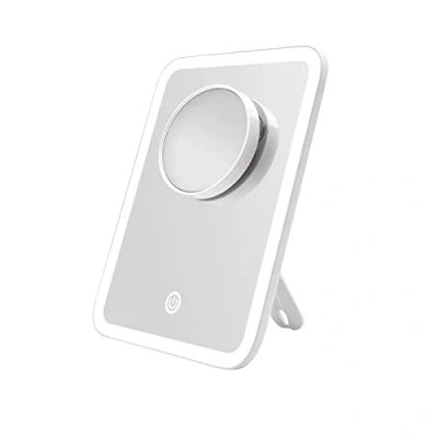 Afbeelding van EMKE make upspiegel met verlichting, dimbare tafelspiegel, ledlicht, 180 graden draaibaar, directe USB voeding, 1/3 x vergroting voor up, scheren enz.