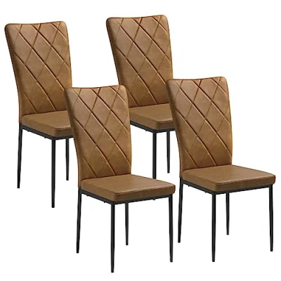 Afbeelding van WOLTU Eetkamerstoelen, set van 4, keukenstoel, met hoge rugleuning, gestoffeerde stoel metalen poten, Kunstleer, voor eetkamer, eettafel, keuken, woonkamer, Bruin, BH380br 4