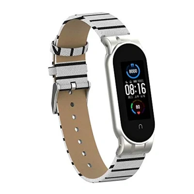 Afbeelding van nuosiweilang compatibel met Xiaomi Mi Band 5/Mi 6, leren horlogeband, klassiek echt leer, vervangende verstelbare sport fitness voor dames en heren