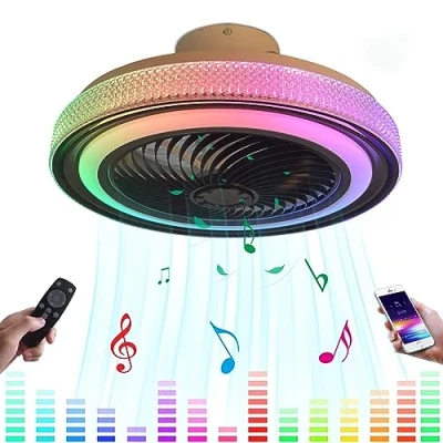 Afbeelding van Stille ventilator LED Plafondlamp met afstandsbediening Dimbare RGB muziek plafondventilator verlichting en Bluetooth luidspreker Fan Light voor slaapkamer Kids Room Lamp