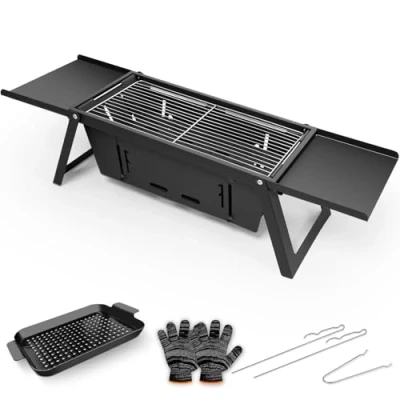 Afbeelding van E EASTSTORM Kleine opvouwbare barbecue, draagbare houtskoolgrill voor kamperen, 304 roestvrij staal, tafelblad, roker picknick, tuin, camping, reizen