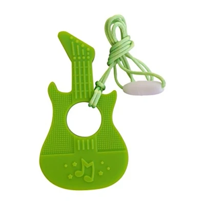 Afbeelding van Muziek Gitaar Siliconen Bijtring Fopspeen Zintuiglijke Chewy Chewelry BPA vrij Met Koord en Afgescheiden Sluiting, 7 Kleuren (Groen)