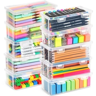 Afbeelding van TEBOKHAD Opbergdoos voor kantoorbenodigdheden, kunststof, pennendoos met klikdeksel, stapelbaar, schrijfwaren, documenten, pennen, klein gereedschap, BPA vrij, organizer (M)
