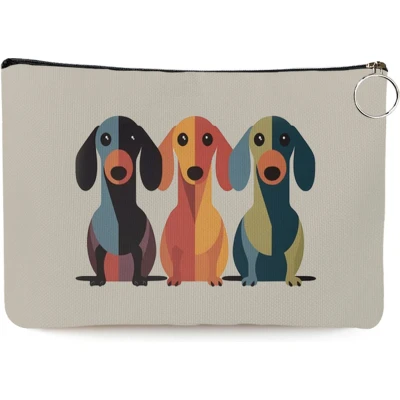 Afbeelding van Teckel etui toilettas make up tas linnen wit hond 25x17cm 3D teckels