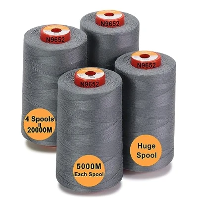 Afbeelding van New brothread 28 Opties 4 Grote Kegels van 5000m polyester naaigaren voor alle doeleinden 40S/2 (Tex27) naaien, quilten, patchwork, serger en overlock Grey