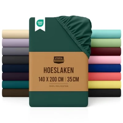 Afbeelding van Utopia Bedding hoeslaken voor Frans bed 140 x 200 cm smaragd geborsteld polyester microvezel elastisch