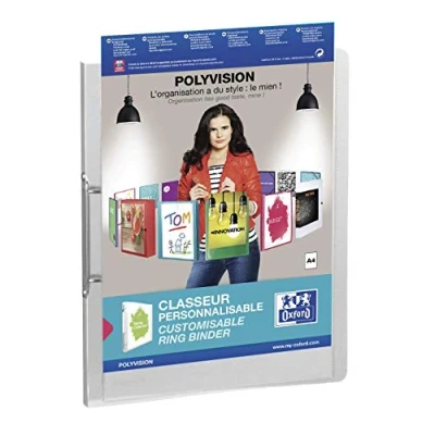Afbeelding van OXFORD Polyvision personaliseerbare ringmap, formaat A4, uit PP, rug van 3 cm, 2 ringen, transparant 12 stuks