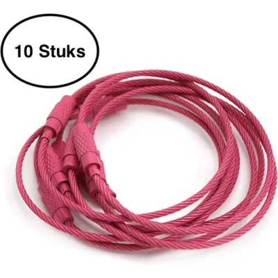 Afbeelding van Staaldraad sleutelring 15 cm Sleutelhanger Split ring centimeter 10 stuks Donker Roze