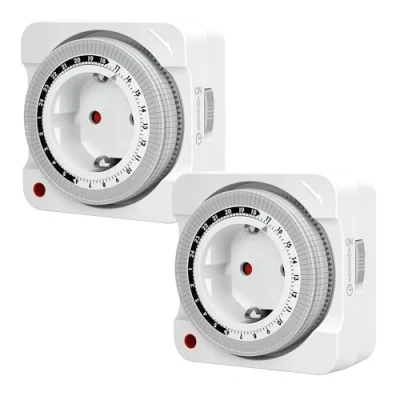 Afbeelding van Aipsdo Tijdschakelaar voor buiten, timer, stopcontact, analoog koffiezetapparaat, 24 uur, mini timer met 96 segmenten, verpakkingen, tijd