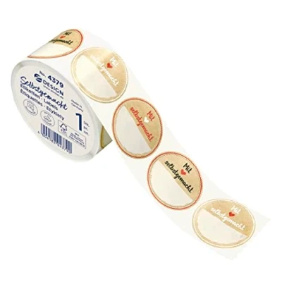Afbeelding van AVERY Zweckform 4379 Zelfklevende jametiketten 600 stuks, Made in Germany, Ø 38 mm, stickers jamglas, inmaken, etiketten verwijderbaar, met liefde gemaakt, beschrijfbaar) sticker op rol,