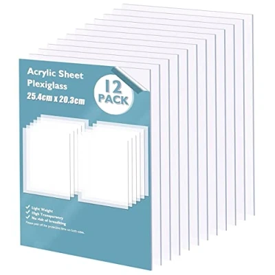 Afbeelding van KAHEIGN transparante acrylplaten, 12 stuks, 25 cm x 20 cm, vierkante plexiglas kunststof platen, acrylplaat met beschermfolie voor fotolijsten, displayprojecten, doe het zelf handwerk